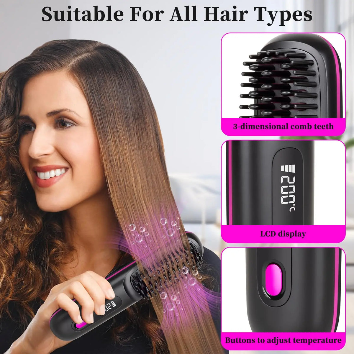 Portable Cordless Hair Straightener Brush