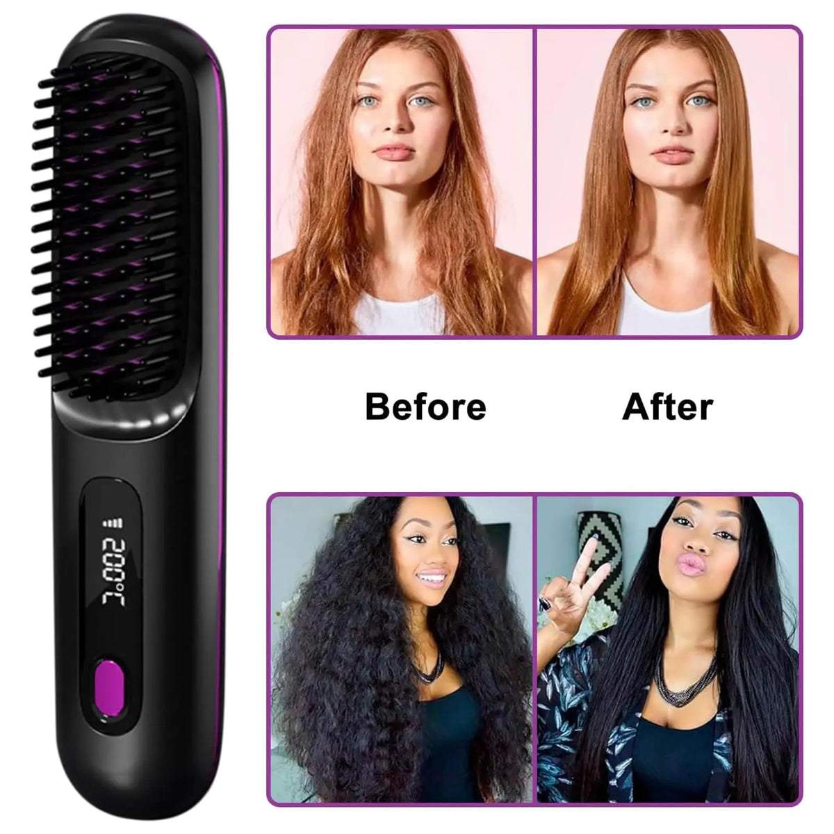 Portable Cordless Hair Straightener Brush