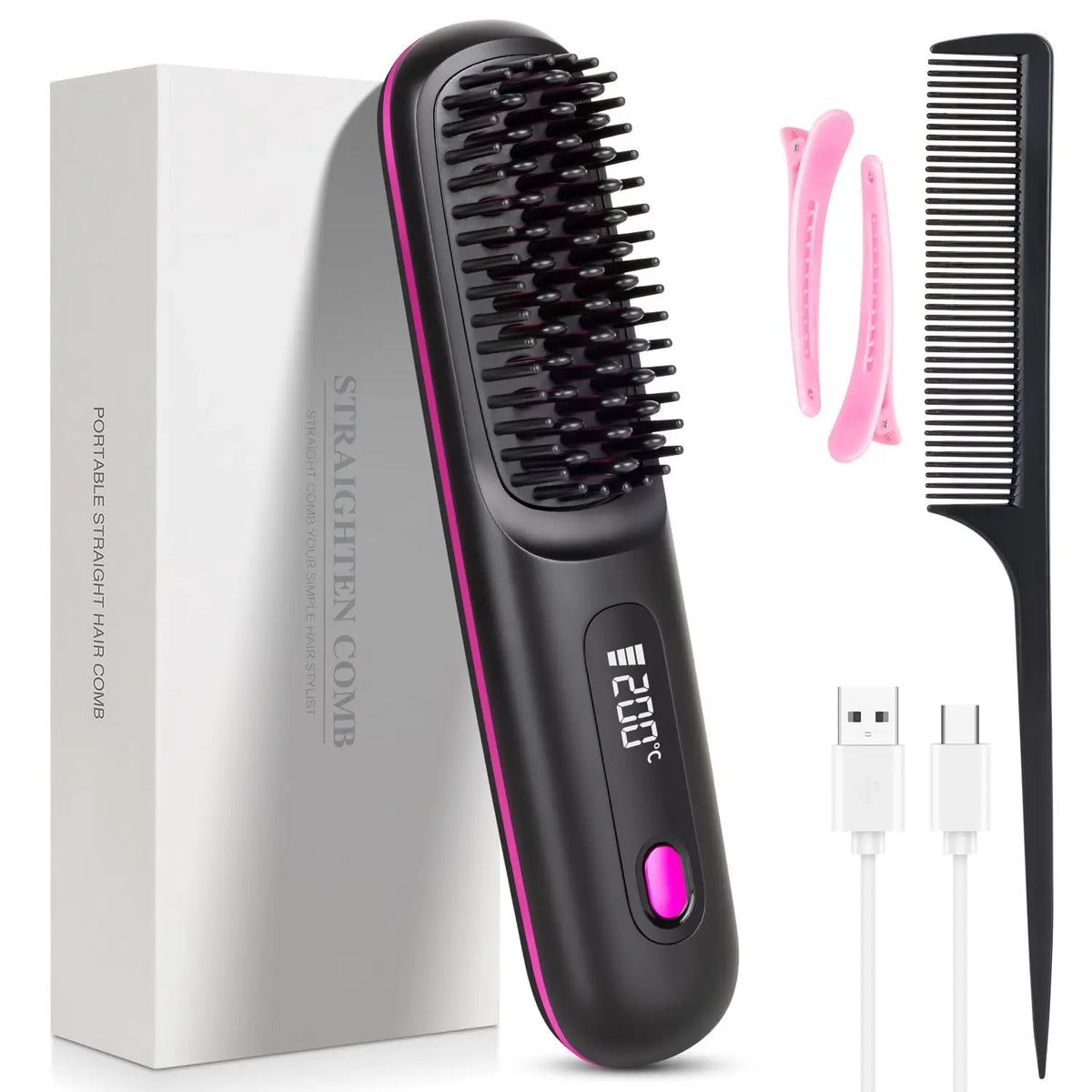 Portable Cordless Hair Straightener Brush