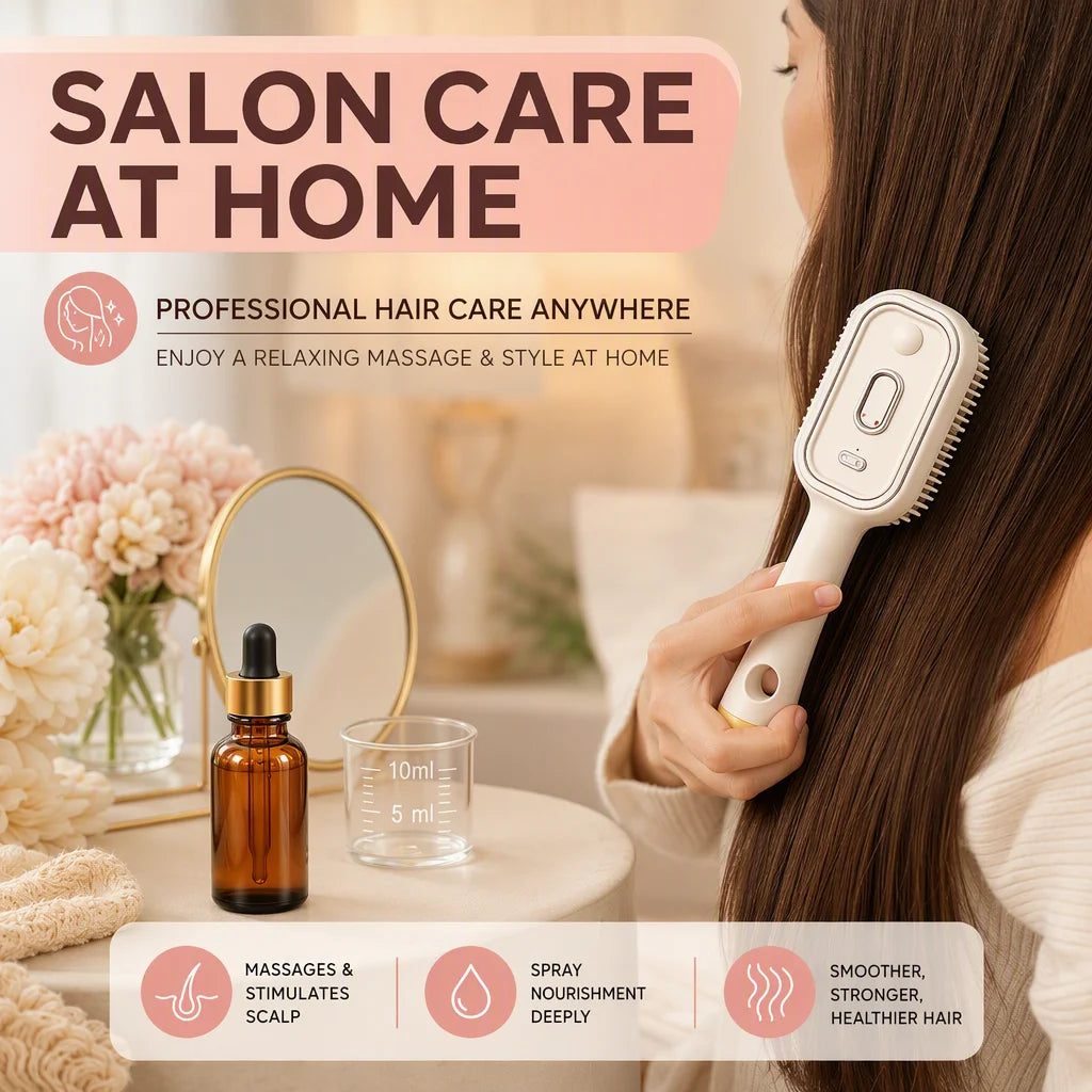 2026 New Electric Spray Air Cushion Massage Hair Brush Steaming Hair Straightener Brush Hairdressing Steam Brush with Hair Oil