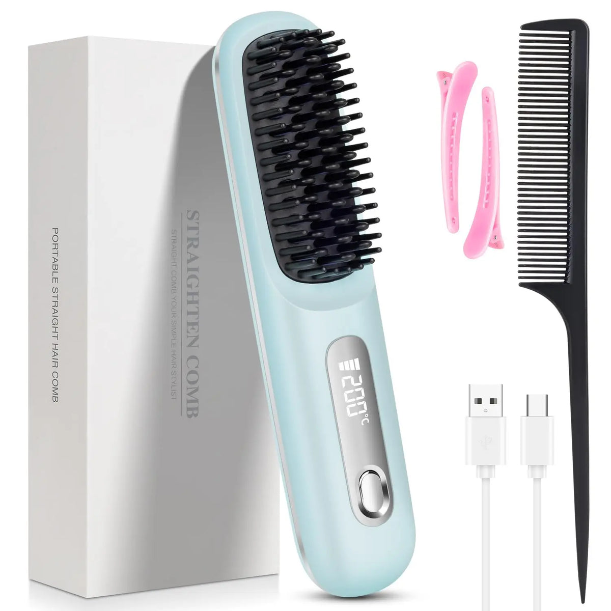 Portable Cordless Hair Straightener Brush