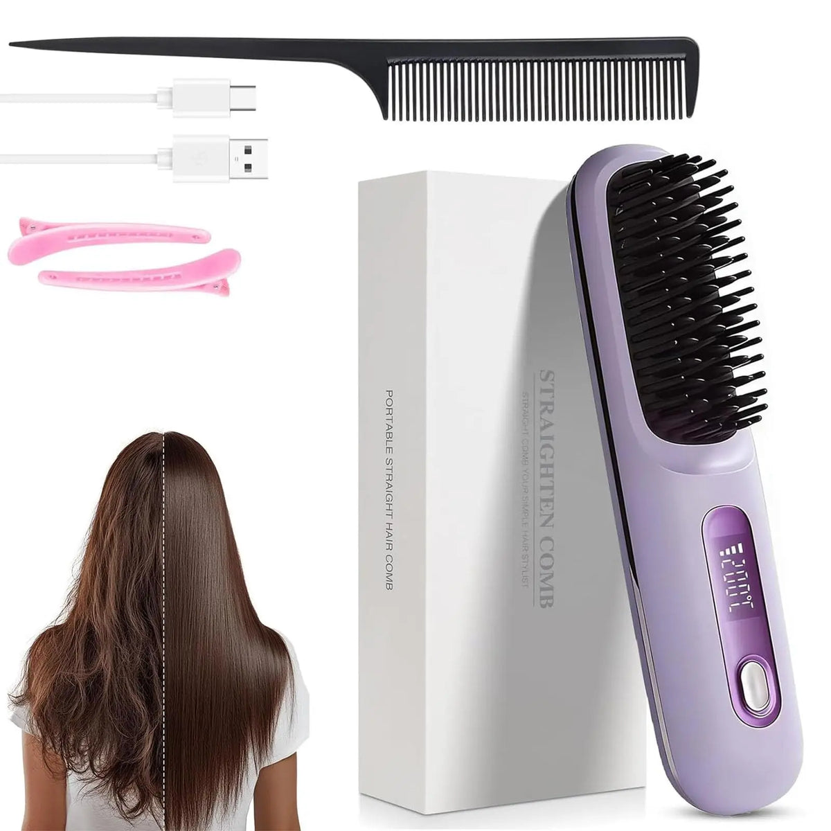 Portable Cordless Hair Straightener Brush