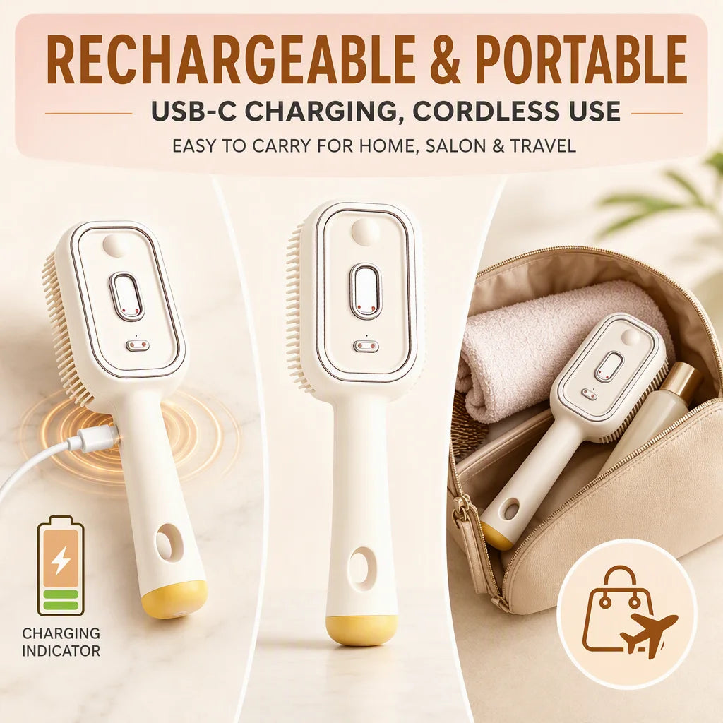 2026 New Electric Spray Air Cushion Massage Hair Brush Steaming Hair Straightener Brush Hairdressing Steam Brush with Hair Oil